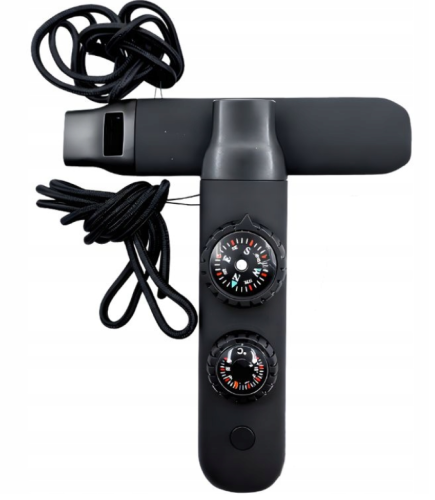 Przejdź do produktu Gwizdek wielofunkcyjny z kompasem czarny